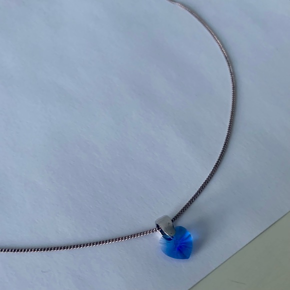 Blue Saphire Crystal 925 Sterling Silver Dainty Delicate Heart Gem Stone Pendant - Picture 2 of 3